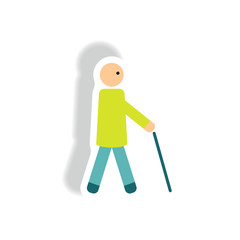 stylish icon in paper sticker style man with stick