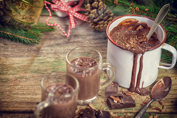 Christmas Hot Chocolate on old wooden table 