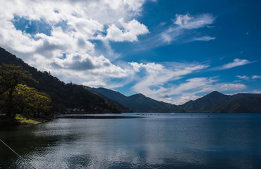 view Lake Chuzenji in Autumn, in Oku-nikko, Japan
