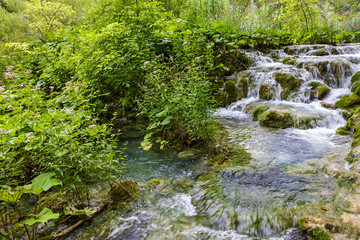 Waterfalls Plitvice lakes, Croatia nature travel background