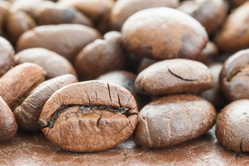 Heap of roasted brown coffee bean
