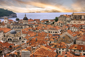 Obraz premium Croatia. Ancient town Dubrovnik sunset panoramic view