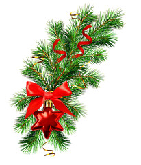 Fototapeta na wymiar Christmas tree branch and decorations