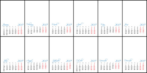 Wall calendar 2017. A set of 12 months