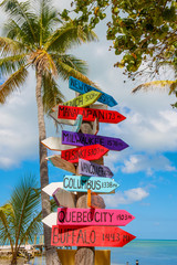 Naklejka premium colorful sign points the way to the different destinations in th