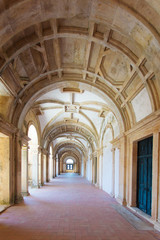 Fototapeta na wymiar Long portico in the Convent of Christ (Convento de Cristo) in Tomar, Portugal