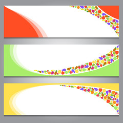 A set of simple colorful banners/headers with a fruit theme and a color swirl; red, green, yellow