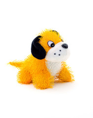 Soft plush toy dog shot on a white background.