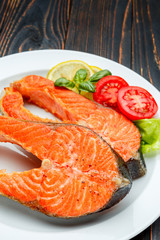 Crispy roasted salmon steak