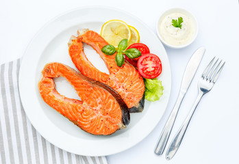 Crispy roasted salmon steak