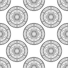 Seamless floral pattern. Black and white. Coloring book page.