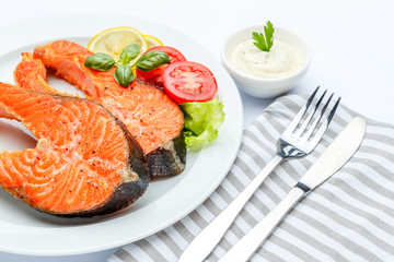 Crispy roasted salmon steak