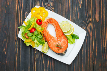 Crispy roasted salmon steak