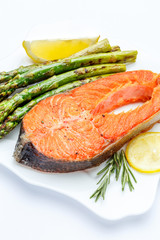 Crispy roasted salmon steak