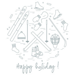 Fototapeta premium Vector illustration of different elements of sports equipment an