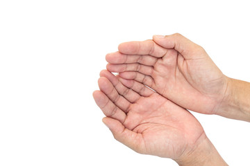 Man Open hands isolated on white background.