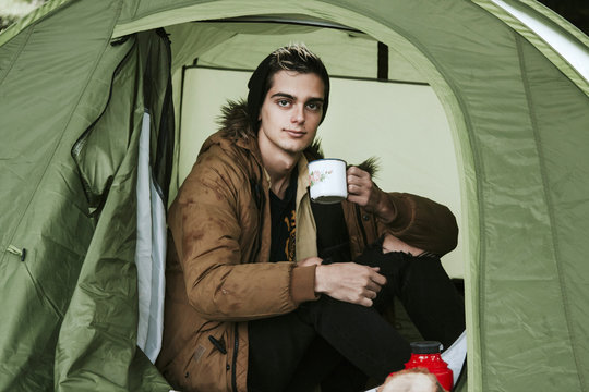 man in the tent in the camping