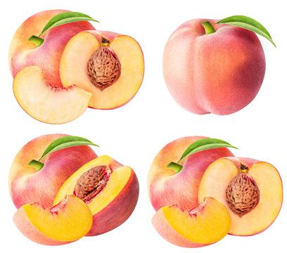 Set from peaches isolated on white background