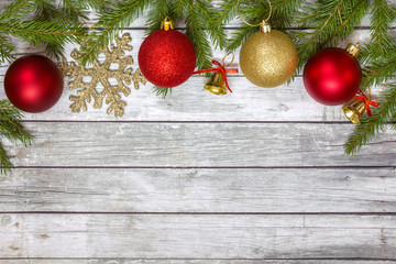 Spruce branches with Christmas decorations.