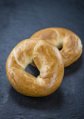 Bagels on a slate slab (selective focus)