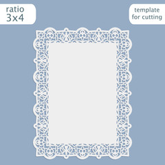 Laser cut wedding invitation card template with openwork border.  Cut out the paper card with lace pattern.  Greeting card template for cutting plotter. Vector.