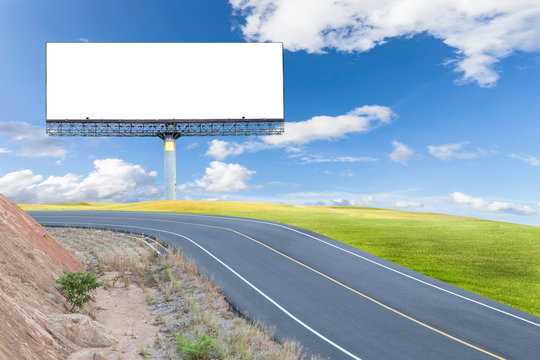 Blank Digital Billboard With Asphalt Road Green Grass ,blue Sky