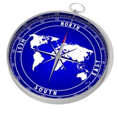 3D compass, world map