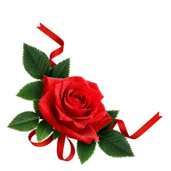 Red rose flower and silk ribbon arrangement