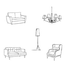 Set of furniture sketch. Hand drawn . Illustration vector