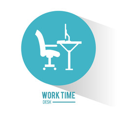Fototapeta premium Desk computer and chair icon. Work time office and supplies theme. Colorful design. Vector illustration