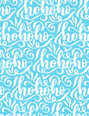 Materiał do szycia Poster vector template with hohoho calligraphy on blue background. Winter pattern.