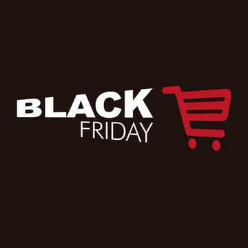 black friday illustration with red shopping car over  black colo