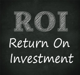 Chalkboard illustration of roi - return on investment