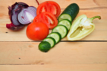 Vegetables on wood.