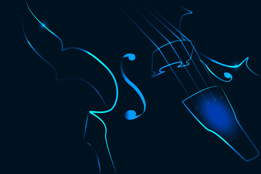 Vector illustration of violin in neon on a dark background