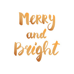 Merry and Bright. Hand lettering. Christmas printable lettering for greeting card and posters