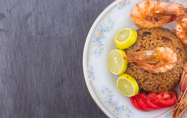 Cooked Fresh Shrimp with Rice Served in a plate / Cooked Fresh Shrimp with Rice / Shrimp with Rice plate