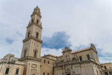 Fototapeta na wymiar Baroque building and bell tower of the Cathedral in Lecce, Apulia, Italy