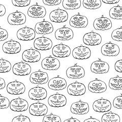 hand drawn jack-o-lantern seamless pattern - halloween background