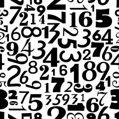 Numbers on seamless monochrome background. Different digits in different sizes and font. Digital wallpaper.