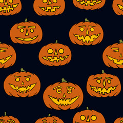 hand drawn jack-o-lantern seamless pattern - halloween background