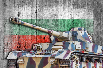 Military tank with concrete Bulgaria flag