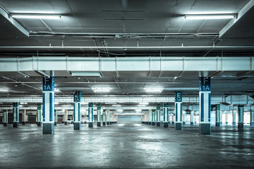 Parking garage interior, industrial building,Empty underground p