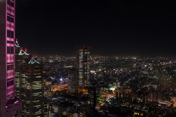 Fototapeta na wymiar Modern skyscrapers and office buildings in Shinjuku at night