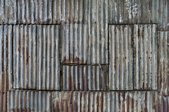 Rusted corrugated sheet metal wall, Yangon, Myanmar - Powered by Adobe
