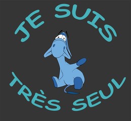 Sad donkey waving hand with French text "Je Suis Très Seul", t-
