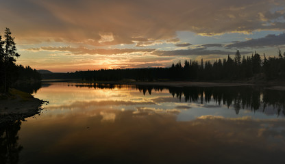 Yellowstone sunrise panorama Fishing Bridge