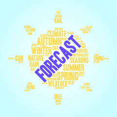 Fototapeta premium Forecast word cloud in shape of sun. Weather concept. Blue background.