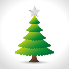 beautiful christmas green tree shiny star vector illustration