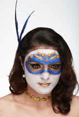 women look down in mask